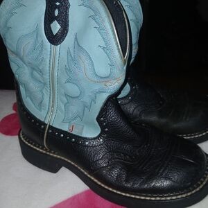 Justin Boots Kids Black and Aqua Boots